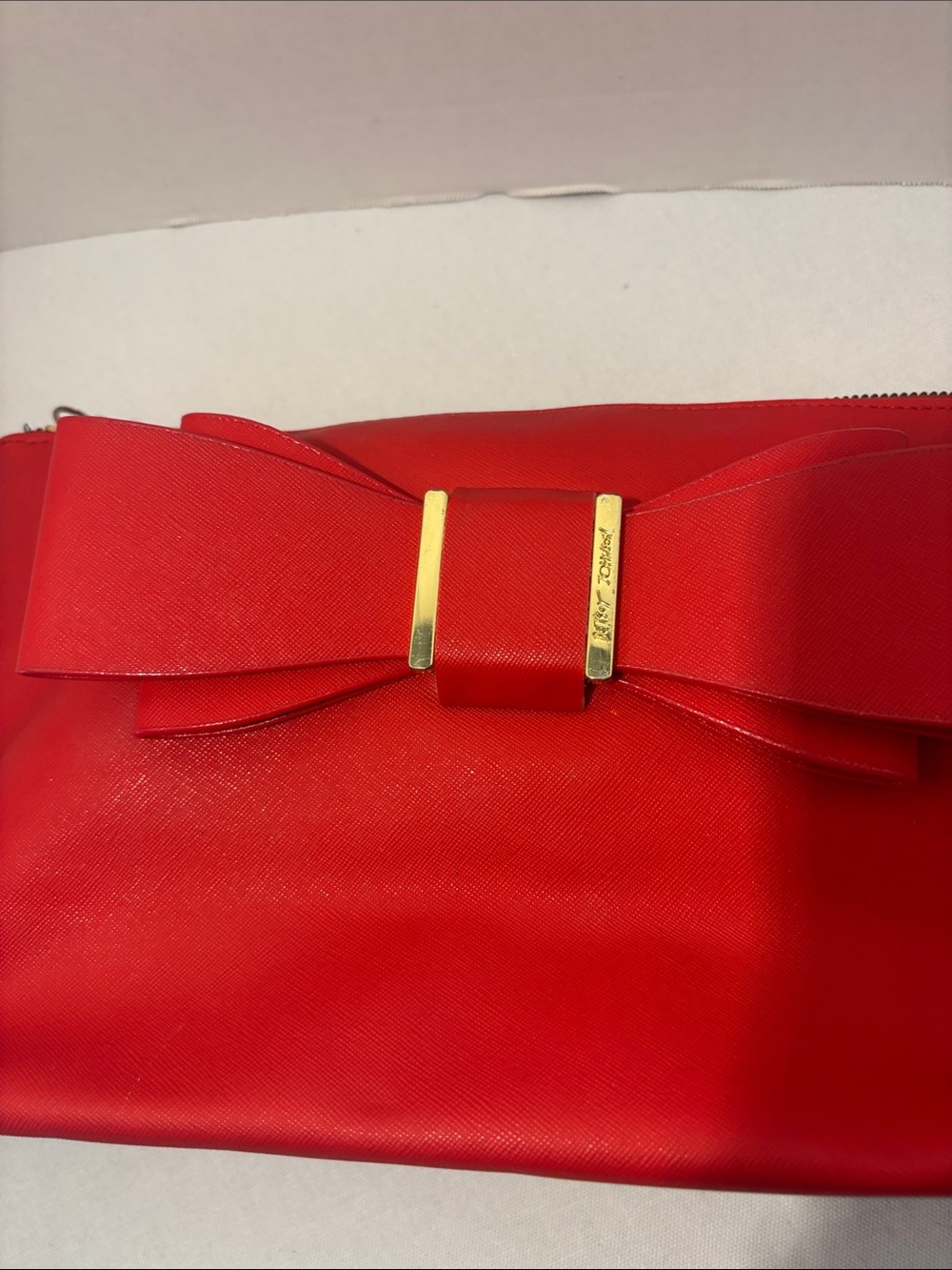 Betsy Johnson Red Bow Accent Women's Large Clutch Bag. - Picture 2 of 8